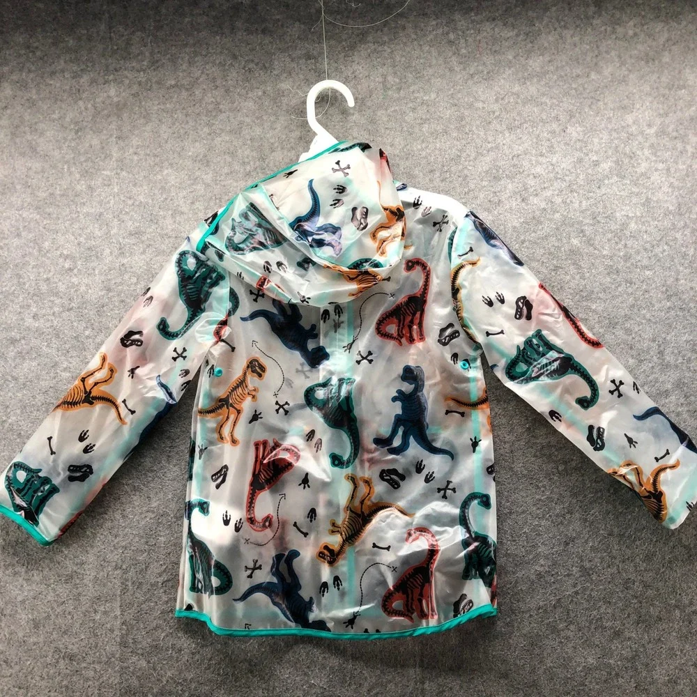 Lily & Dan Dinosaur Skeleton Raincoat Boys XS 4-5 Clear Teal Hooded Jacket Zip